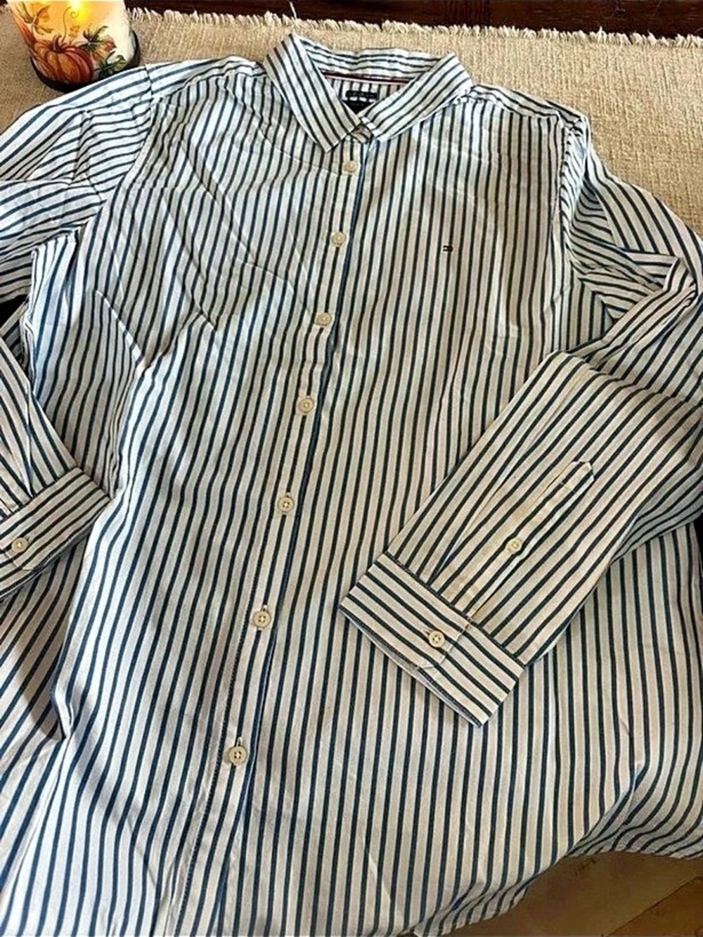 Tommy Hilfiger Relaxed Fit Striped Button-Down Shirt Blue & White Large
